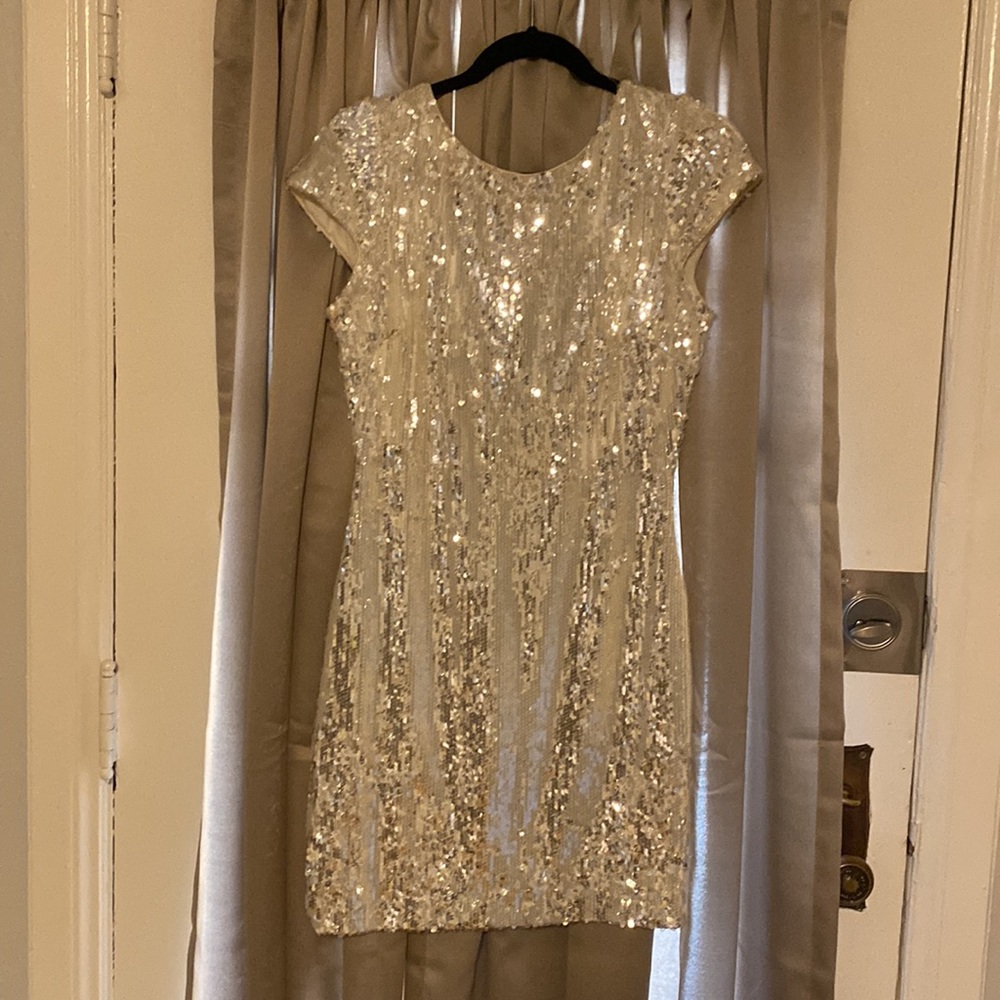 White Sequined Backless Mini - image 2